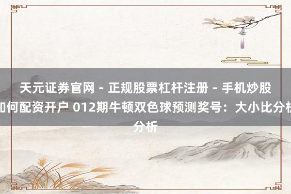 天元证券官网 - 正规股票杠杆注册 - 手机炒股如何配资开户 012期牛顿双色球预测奖号：大小比分析