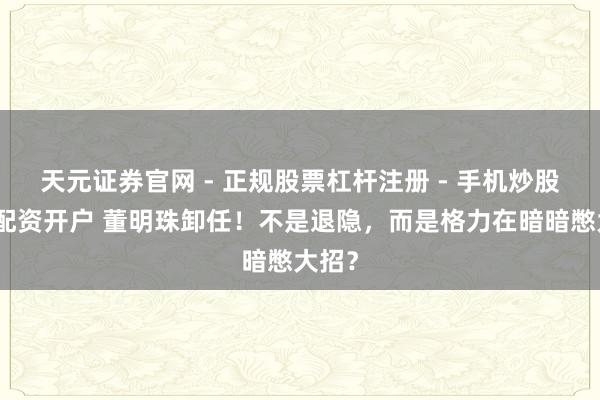 天元证券官网 - 正规股票杠杆注册 - 手机炒股如何配资开户 董明珠卸任！不是退隐，而是格力在暗暗憋大招？